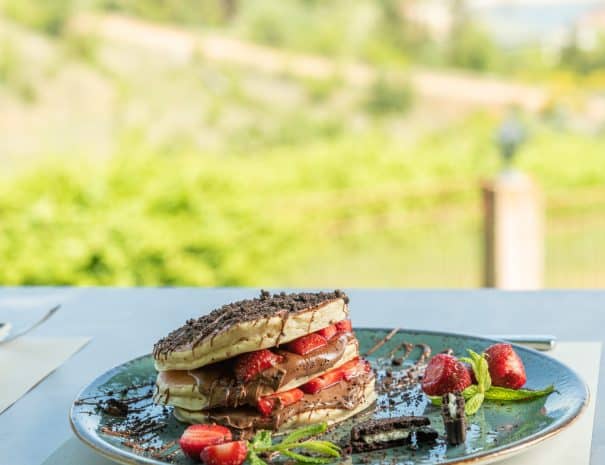 Pancakes with lake view at erodios cafe